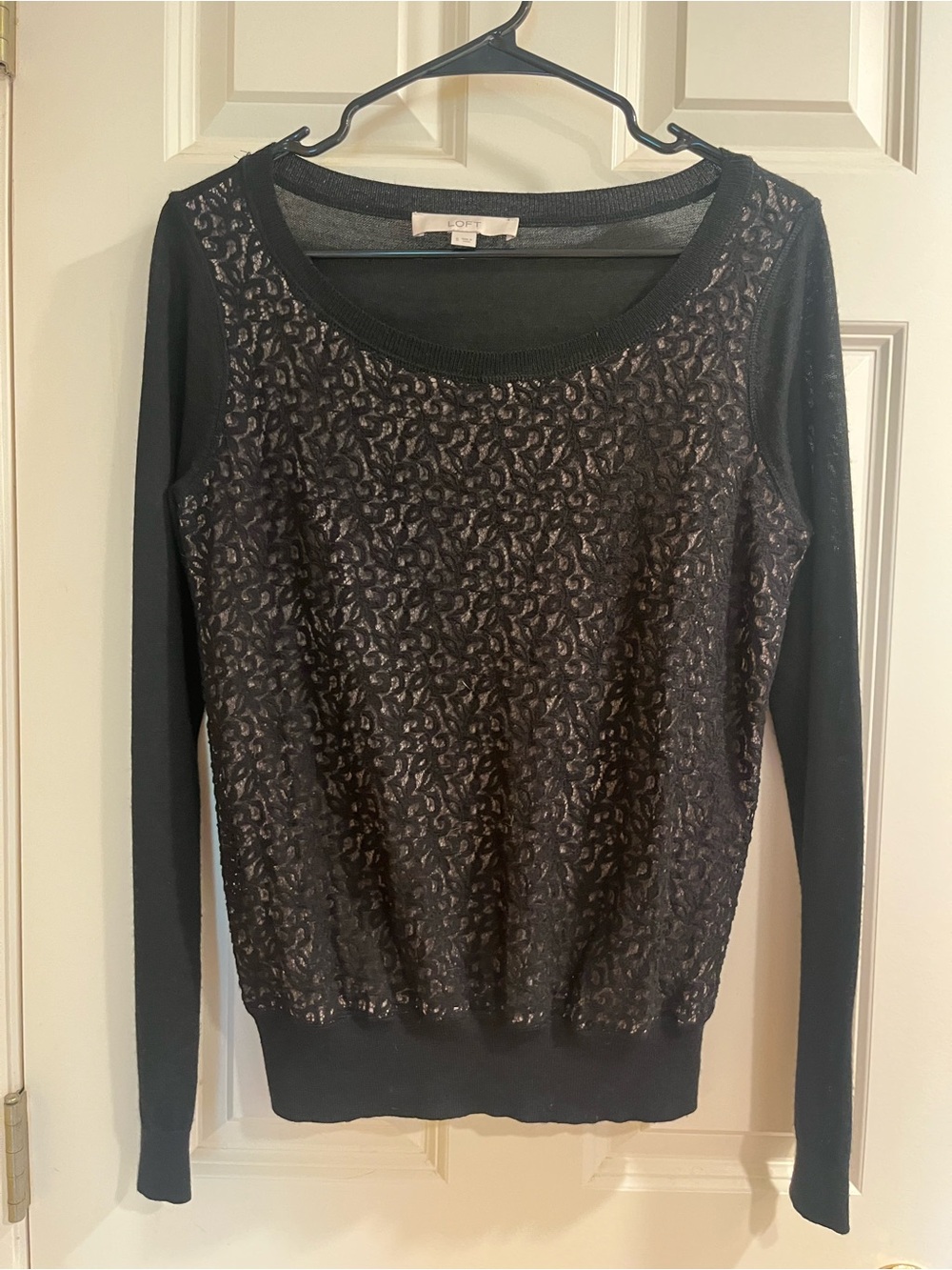 LOFT Black Ribbed Knit Crew Sweater